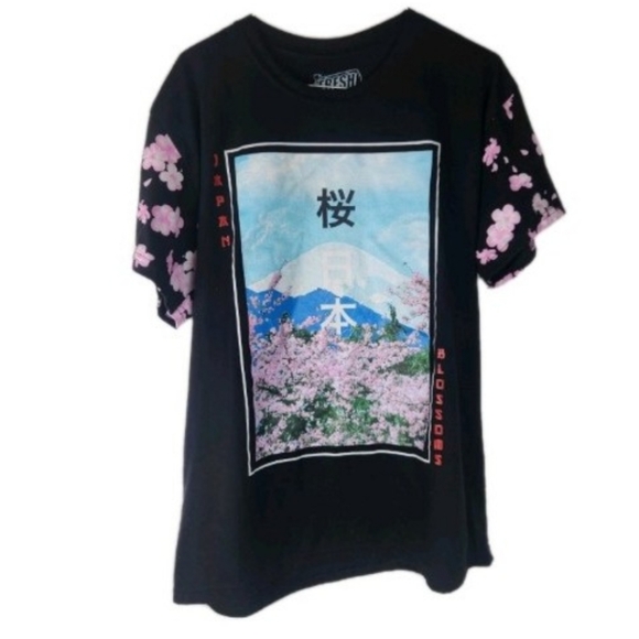 Fresh Laundry Black Floral T-Shirt Japan Blossoms Graphic Large - Picture 1 of 4